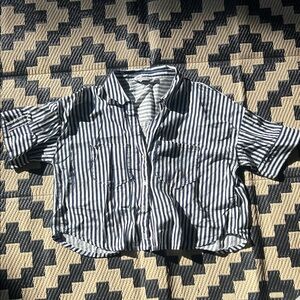 EUC Zara Blue and White Striped Button Down Shirt w/Pockets